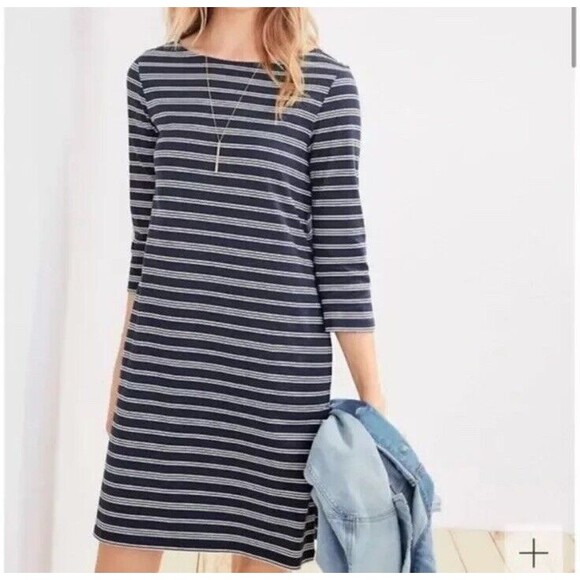 Garnet Hill Women's Size 6 Bateau Neck Navy White Striped Organic Cotton Dress‎ - Picture 1 of 11